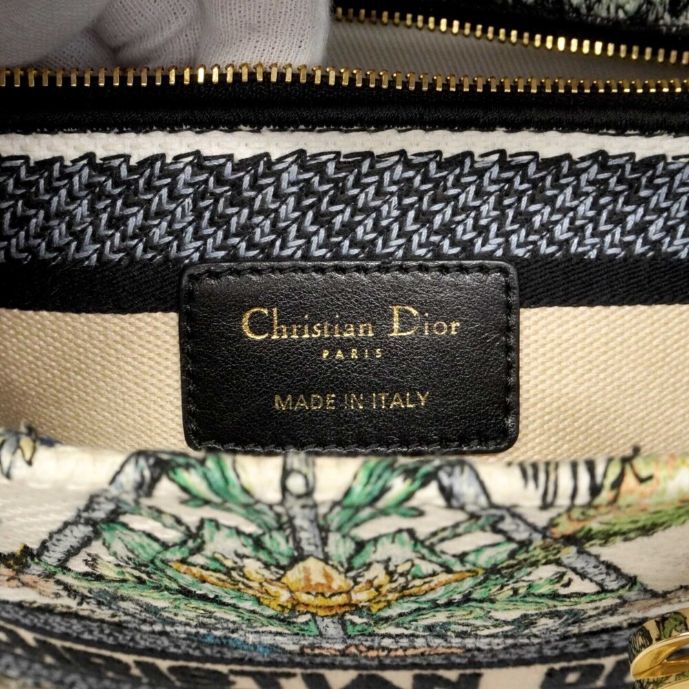 Christian Dior Lady Canvas Handbag, White Multicolor Champagne, 2-way bag for... - Picture 5 of 9
